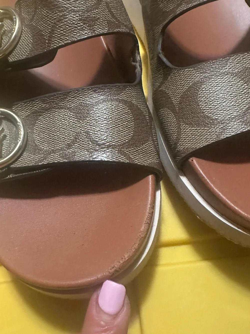 Coach Kids Brown Signature Double-Strap Slide Sandals with Silver Buckles - Picture 3 of 8